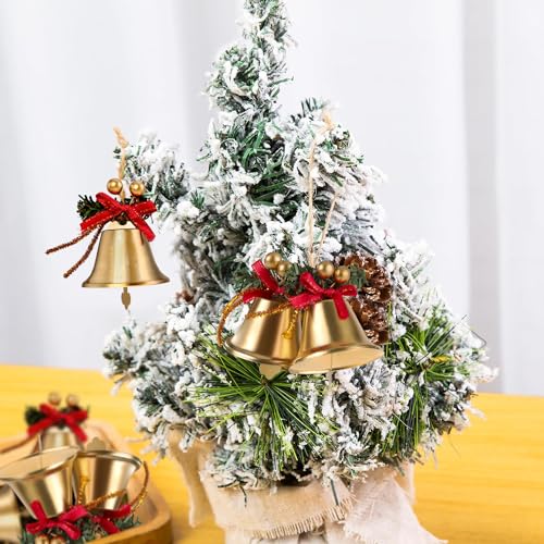 6-Piece Gold Christmas Jingle Bell Ornaments with Red Bows and Berries