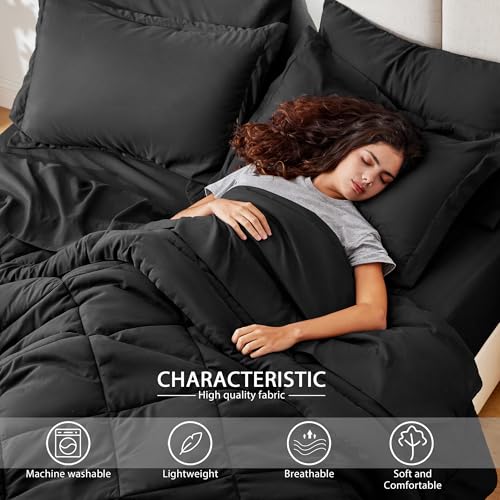 Love's Cabin King Size Comforter Set Black 7-Piece Bed in a Bag