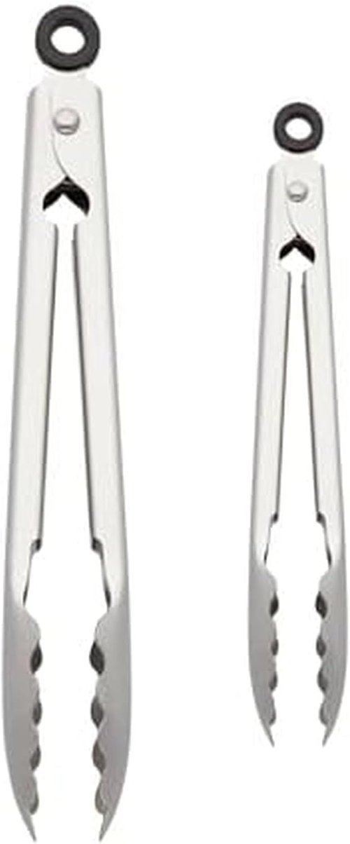KitchenAid Stainless Steel Tongs Set - Durable Scalloped Edges, Easy Lock | 7-Inch & 9-Inch Silver