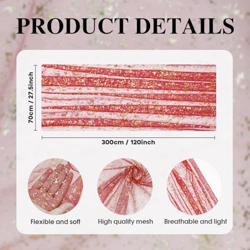 28x120 Inch Red Gold Gauze Table Runner 10Pcs Glitter Metallic Sheer Decor