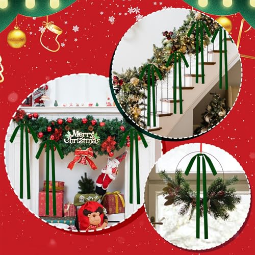Dark Green Velvet Christmas Bow Set 23.6x15.7 Inches Holiday Decor