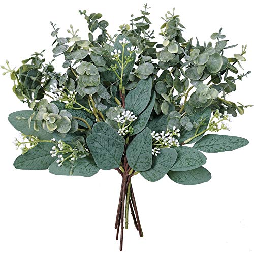 10 Pcs Artificial Eucalyptus Stems, Mixed Faux Greenery for Wedding Decor