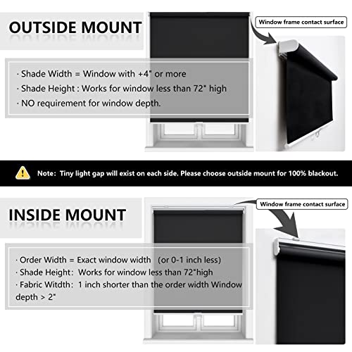 Cordless Blackout Roller Shade - 23"W x 72"H Thermal Window Blind, Black