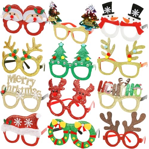 Christmas Glasses 12-Pack Festive Holiday Costume Eyewear for Parties & Photo Booths