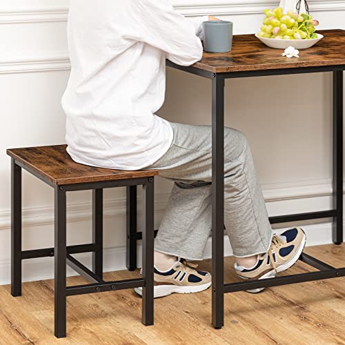 3-Piece Industrial Dining Table Set with Two Stools - Rustic Brown