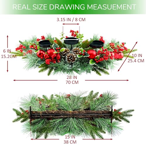 28" Christmas Triple Candelabrum Centerpiece with Berries & Pine Cones