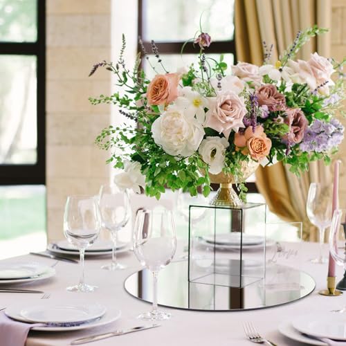 12-Inch Round Glass Mirror Centerpieces for Tables, Set of 12