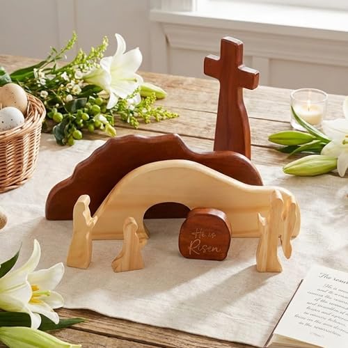 Wooden Resurrection Scene - Handcrafted Easter Empty Tomb & Cross Decor