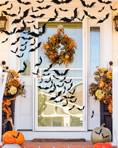120 Pcs 3D Halloween Bat Wall Decor, Waterproof PVC Scary Bat Stickers