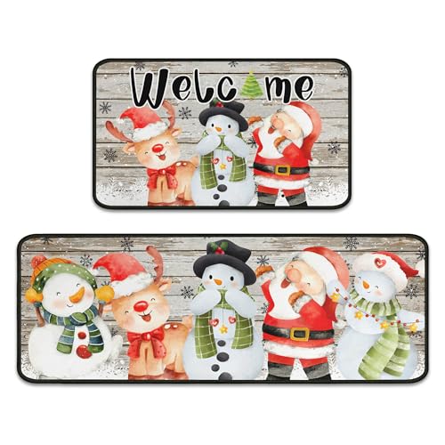 PyreneanHaven Snowman Christmas Kitchen Mats - 2-Sheet Set (17x47 and 17x30) Non-Slip Welcome Rugs