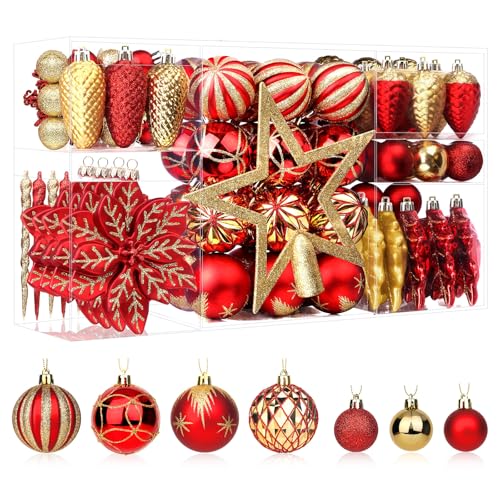 106-Piece Shatterproof Christmas Ball Ornaments Set with Hooks - Red & Gold