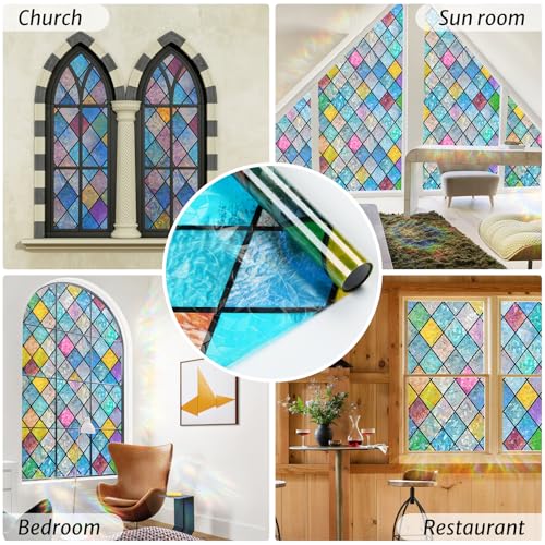Rainbow Stained Glass Window Film - 17.5" x 78.7" Cling