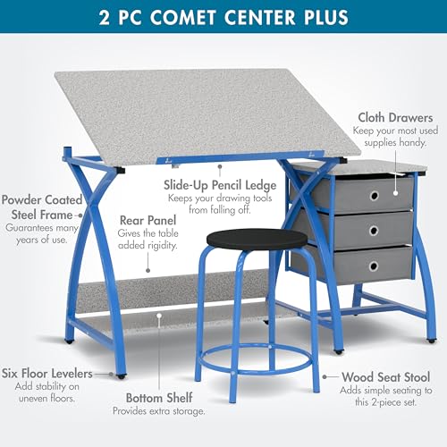 Adjustable Craft Table and Stool Set with Storage Drawers