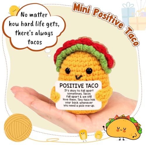 Handmade Positive Crochet Taco with Inspirational Card - Desk Decor Gift