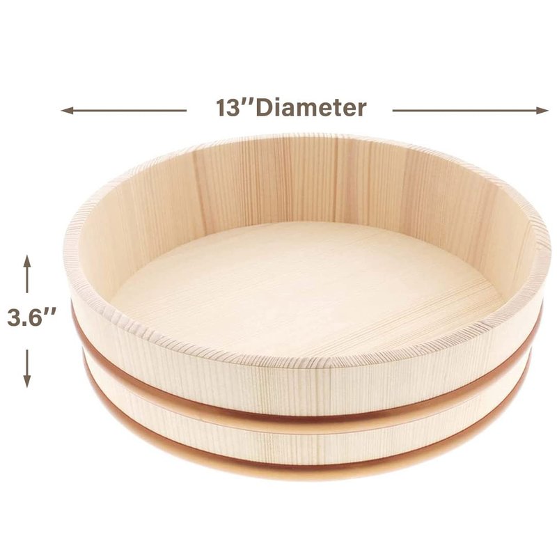 TIKUSAN Wooden Hangiri Sushi Rice Mixing Tub PP Band Made in Japan Made of Momi Fir Sushi Rice Bowl Sushi Oke (13")