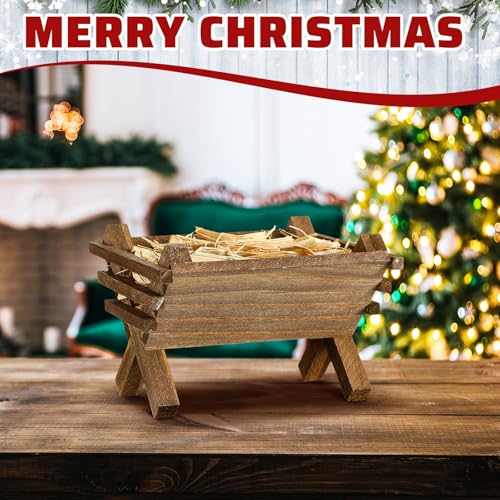 Baby Jesus Wooden Manger Ornament - Nativity Christmas Decor