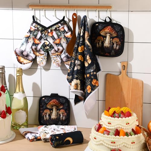 10-Piece Mushroom Kitchen Set: Oven Mitts, Pot Holders, Towels & Floor Mats