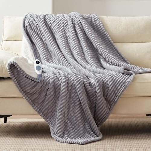 Heated Throw Blanket - 50x60 Inch Soft Flannel Sherpa, 6 Heating Levels, Auto Shut Off