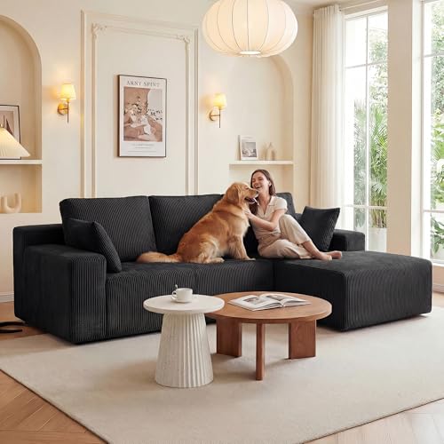 Modular L-Shaped Sectional Sofa with Deep Seating and Corduroy Fabric