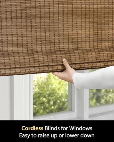Cordless Bamboo Roman Shades 34.5x64 in | Eco-Friendly Light Blocking Blinds
