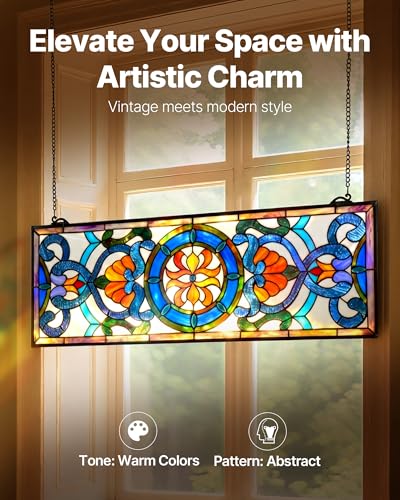 Stained Glass Window Panel - 35.1" x 12.9" Vintage Style Art