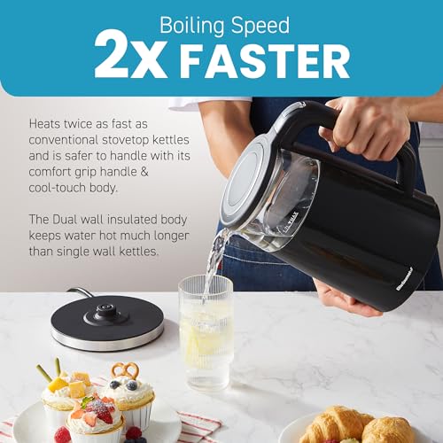 Elite Gourmet 1.8 Quarts Dual-Wall Cool-Touch Electric Tea Kettle with Touchscreen