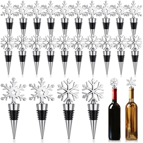 Hicarer Snowflake Wine Bottle Stoppers Set - Christmas Winter Silver, 24 pcs