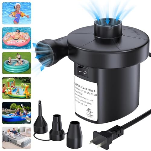 Portable Electric Air Pump for Inflatables with 3 Nozzles - Inflate & Deflate