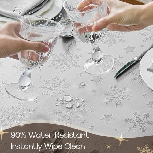 Romanstile Silver Christmas Jacquard Rectangle Tablecloth 60x84in Snowflake Decor