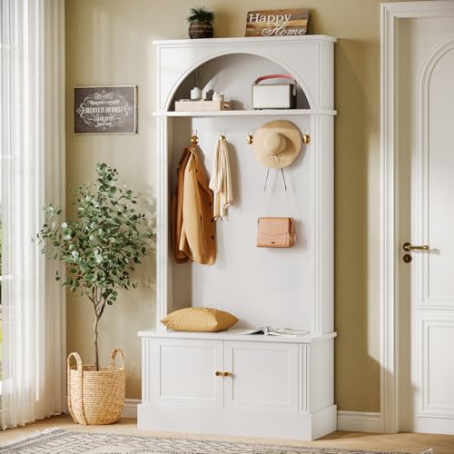 4-in-1 Entryway Hall Tree with Shoe Storage Bench and Coat Rack, 71-Inch