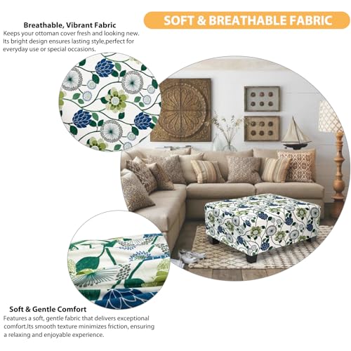 X-Large Rectangular Ottoman Cover - Stretch Slipcover with Flower Print