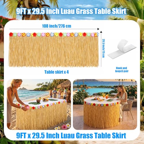2-Pack Hawaiian Grass Table Skirts - 108" x 29.5" Tropical Party Decor