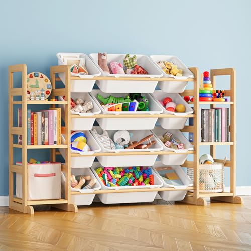 Kids Toy Storage Organizer Shelf with Bookshelf & 12 Bins, 52.3" W