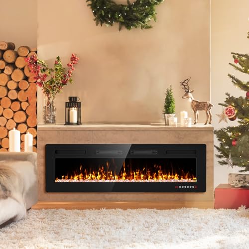 60 Inch Electric Fireplace Recessed And Wall Mounted With Remote