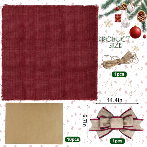 Fantang 51x51in Red Burlap Christmas Tree Skirt with Bow - Dark Red