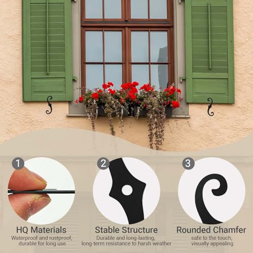 6 Pcs 6.5-Inch S-Style Shutter Dogs, Black Iron Exterior Shutter Tiebacks