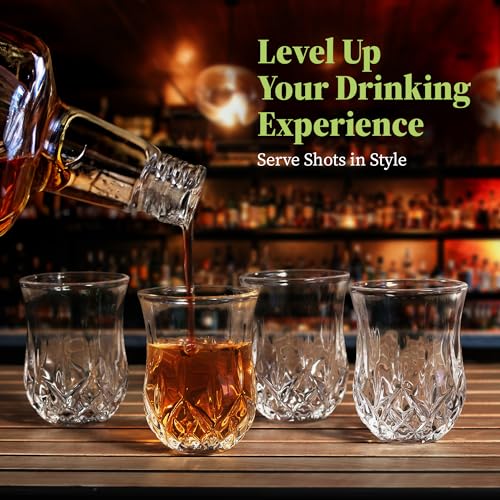 QUAFFER Set of 6 Diamond Patterned Shot Glasses 1.75 oz for Parties & Bars