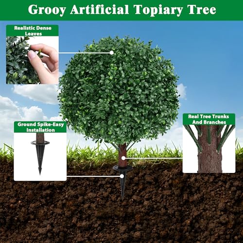 Artificial Boxwood Topiary Ball Set - 23-Inch UV Resistant Faux Shrub