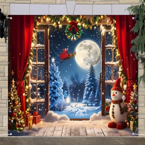 Leyiyi 7x8ft Christmas Garage Door Banner Decorations Santa Gifts Rustic Window