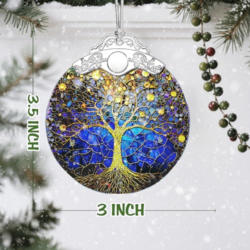 Vibrant Tree of Life Stained Glass Ornament - Christmas Holiday Decor Gift