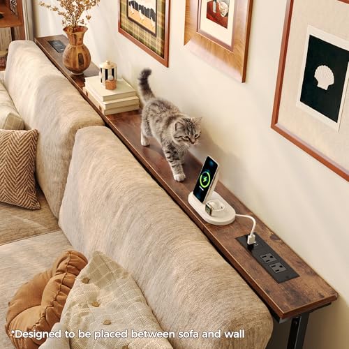 Adjustable Behind-Couch Console Table with Power Outlets and USB Ports