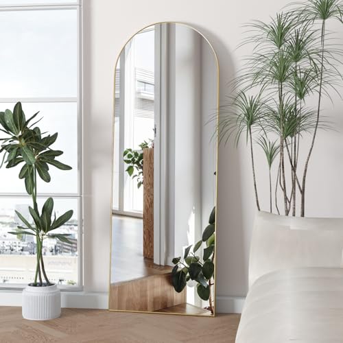 56"x16" Arched Full Length Floor Mirror with Stand, Gold Aluminum Frame