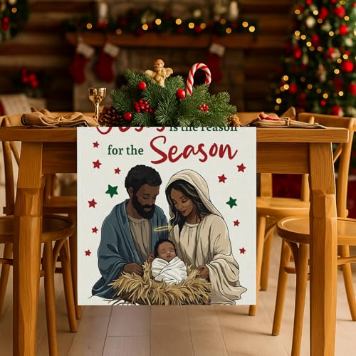 Black Santa Table Runner 13x90 Inches - African American Holiday Table Decor