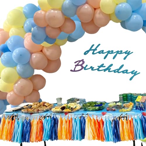Blue and Orange Tissue Paper Tassel Garland - 20 Piece DIY Party Banner