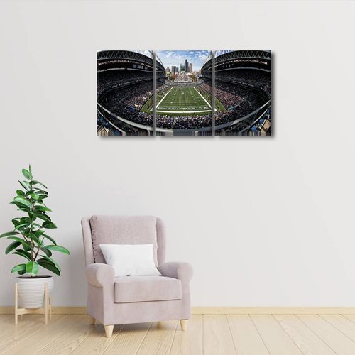 TUMOVO 3 Panel American Football Canvas Wall Art CenturyLink Field Prints Sports Artwork Wall Decor Picture for Living Room Washington, US Painting Posters Framed Ready to Hang, 36" Wx18 H
