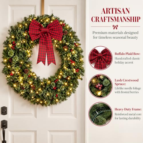 NicBex 48-Inch Crestwood Spruce Christmas Wreath with Bow & Lights, Green & Red