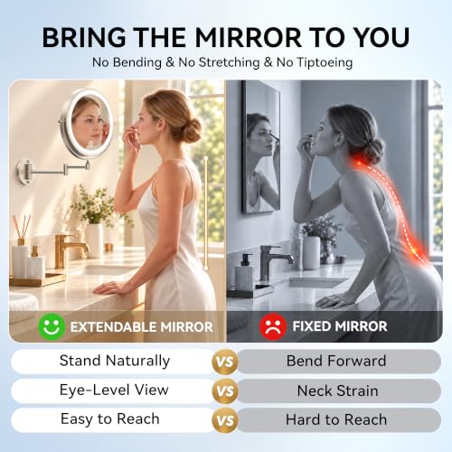 Auxmir 9″ 5000mAh 1X/30X Wall Mounted Lighted Magnifying Makeup Mirror