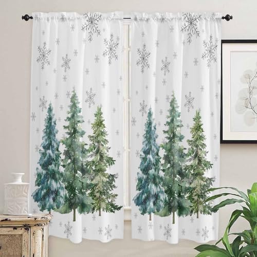 Jolunifun 52x72 in Christmas Tree Caf%C3%A9 Curtains (Pack of 2) 104x72 In Rod Pocket Panels