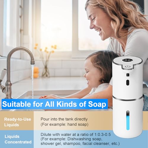 OHIFAST White Touchless Liquid Soap Dispenser, 12.8oz Wall Mount, USB Rechargeable, 6-Level Adjustable