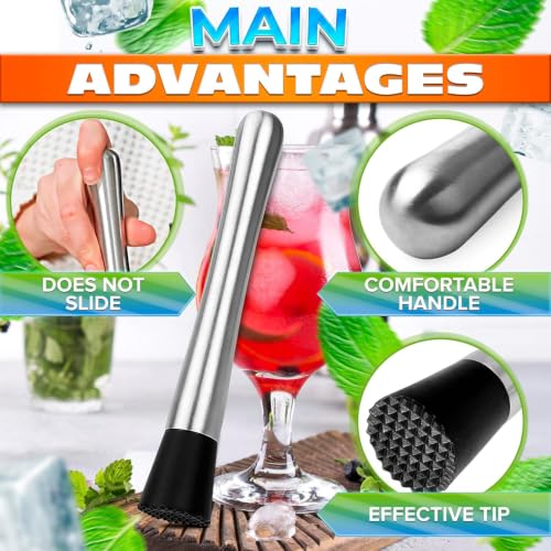 Lagarto 2 Pcs Stainless Steel Cocktail Muddler with Nylon Head, 8 Inch Bar Tool